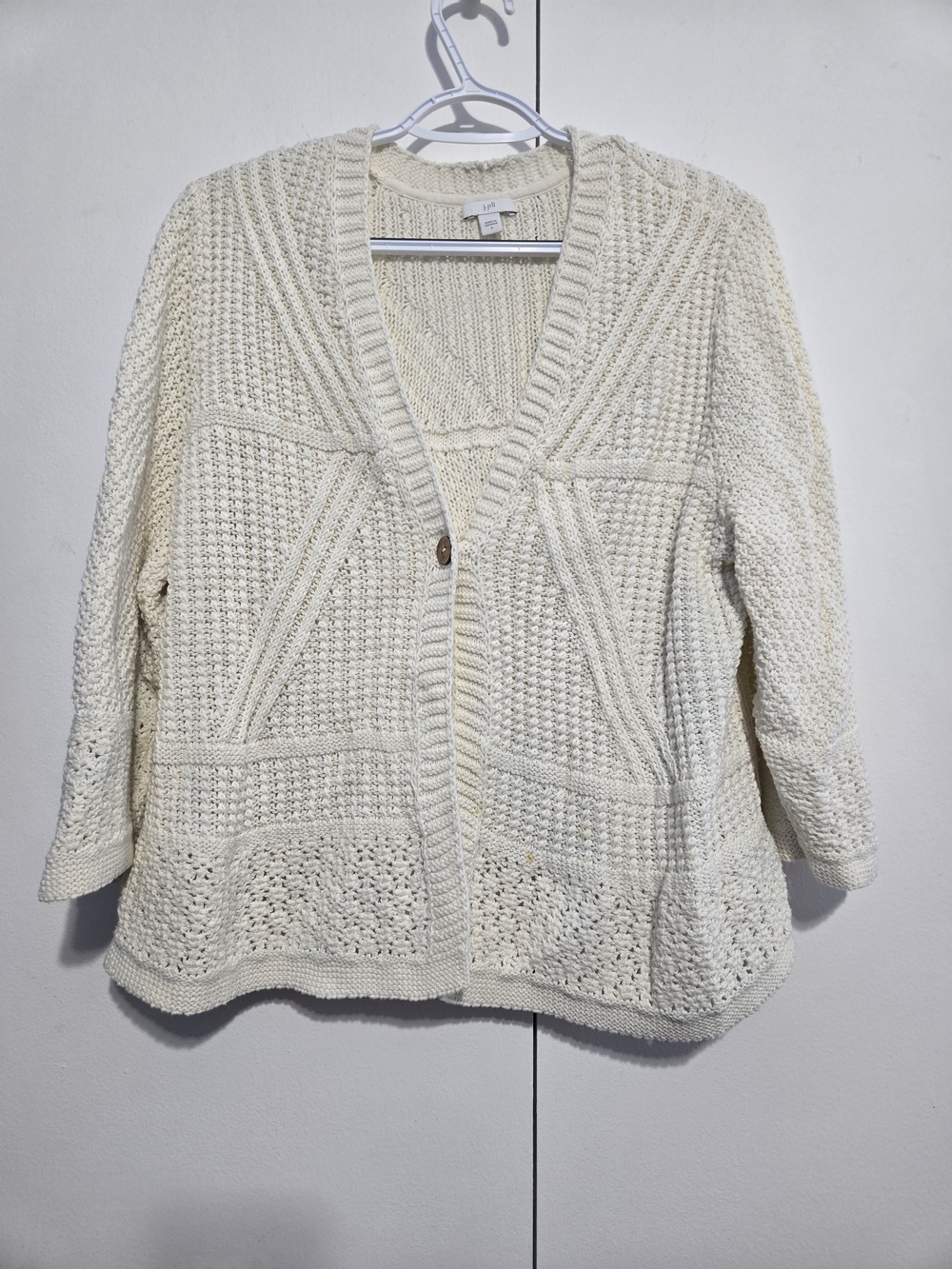 J. Jill Open Knit Cardigan Sweater Cream Boho Cottagecore Size Large